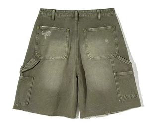 Shorts en jean cargo déchirés de luxe pour homme, style streetwear, coupe ample, double genou, effet usé, fabrication sur mesure - Product Image 3