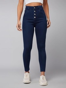Jean en denim coupe droite pour femme, taille mi-haute, longueur genou, décontracté, usage quotidien, bleu vintage, résistant à la décoloration - Product Image 2
