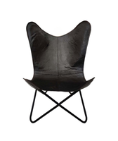 Silla Butterfly de Cuero Genuino Negro Premium, Estructura Metálica, Ligera, Moderna, para Comedor, Salón, Oficina y Hogar