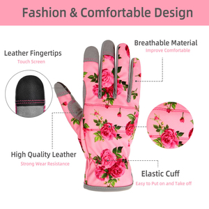 Guantes de Jardinería Transpirables con Sublimación de Flores, con Garras de Cuero en la Palma, para Plantar, Trabajar en el Jardín, Equipo de Protección - Product Image 2