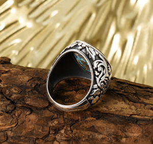 Natural Turquoise <b>925</b> <b>Silver</b> <b>Ring</b> for Men, Handmade Ottoman Turkish <b>Ring</b>, Vintage Turquoise Statement Jewelry - Product Image 2