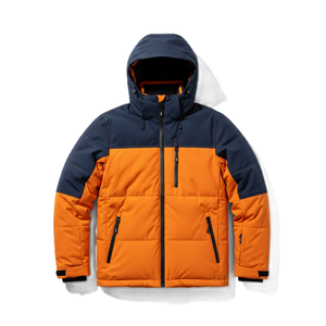 Men's Hooded Color Blocked Ski <b>Jacket</b> Orange Synthetic Insulation <b>Waterproof</b> Gore-Tex Zipper Closure Outdoor <b>Winter</b> Wear - Product Image 1