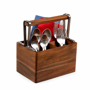 Luxury Mango Wood Enamel Cutlery Holder | Organizer Wooden Spoon Storage Box <b>Kitchen</b> Utensil <b>Caddy</b> for Dining Table Countertop - Product Image 1