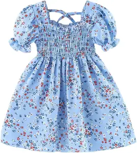 Smocked Children Clothing Blue Princess Dresses For Baby Girl Playsuits Bodysuits High Quality Children's clothing K-Embroidery