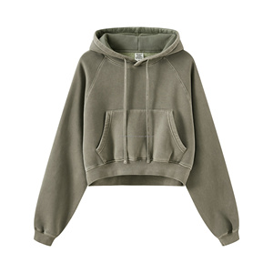 Haut court uni délavé vintage 360gsm, sweats à capuche ajustés et lourds pour femmes, streetwear personnalisé pour femmes - Product Image 5