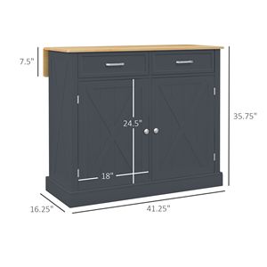 Carrello da Cucina Stile Fattoria con 2 Cassetti e Ripiani Regolabili, Isola Cucina Mobile con Piano Ribaltabile, Bancone Colazione in Legno Portatile - Product Image 3