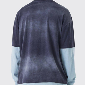 Camiseta de gran tamaño con logo personalizado, estilo streetwear, lavado ácido, para hombre, top ventas, hip hop, mangas dobles, lavado ácido. - Product Image 4