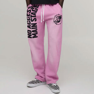 Pink Men's Sweatpants Elastic Drawstring Casual Joggers No Access <b>Main</b> Stage Print Logo Right Leg Breathable Midweight Cotton - Product Image 3