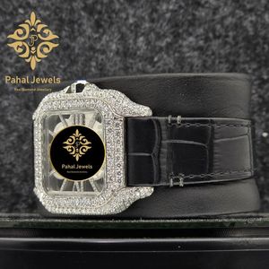 Montre mécanique à incrustation de diamants, cadran carré, squelette, bracelet en cuir, montre habillée - Product Image 4
