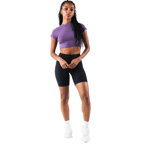 Camiseta Corta para Mujer, Color Morado Fotón, Suave y Elástica, Manga Corta, para Gimnasio, Yoga, Entrenamiento - Product Image 3