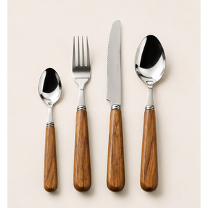 Juego de Cubiertos de Acero Inoxidable Premium con Mango de Madera Natural para Hoteles y Restaurantes, Eventos de Gastronomía, Precio Económico - Product Image 1