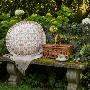 Decorative Frill Border Polyester Cotton Round Cushion <b>Covers</b> for Hotel Home and <b>Sofa</b> Styling Floral Cushion <b>cover</b> - Product Image 1