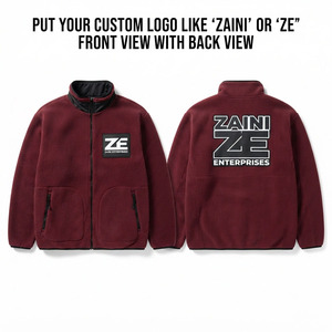 Men Polar Fleece <b>Jacket</b> 300 GSM Warm Polar Fleece Zip <b>Jacket</b> With Custom Embroidery Logo Burgundy Black Outdoor Casual Wear Fit - Product Image 1