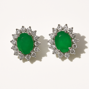 Pendientes de Plata de Ley Rhodia Rhaya Jewels con Ónix Verde Floral Romántico y Halo de Circonitas, para Niñas, Ideales para Bodas - Product Image 3