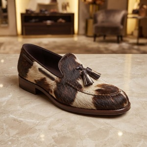 Mocassins en cuir véritable à imprimé animal en crin de cheval, bout rond, à enfiler, pour hommes, doublure en cuir véritable, semelle amortie, toutes saisons - Product Image 5