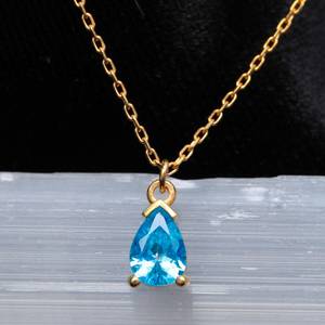 Collier en argent sterling 925 plaqué or avec pendentif en topaze bleue et gros diamant, bijoux fins pour femmes, vente en gros - Product Image 1