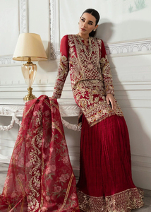 Robe de mariée de luxe pour femmes, 3 pièces, broderie, strass, plissée, bordure en dentelle, sharara, robe fantaisie, organza, chunni - Product Image 5