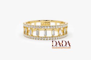 Bague ouverte de luxe en diamant baguette pour femme, double rangée, style minimaliste, bijou de mariage moderne - Product Image 1