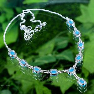 สร้อยคอแฟชั่นบลูแคลซิโดนี ทำด้วยมือ เงินแท้ จี้มินิมอล ของขวัญสำหรับผู้หญิง อัญมณีคุณภาพสูง รับรองโดย IGI - Product Image 4