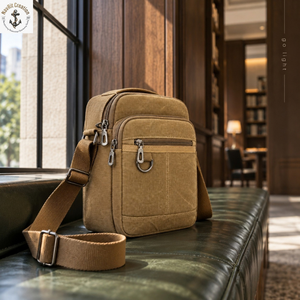 <b>Tan</b> Brown Canvas Crossbody <b>Bag</b> with Front Zipper | Compact Shoulder Sling <b>Bag</b> with Layered Storage for Travel and Everyday Carry - Product Image 2