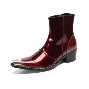 Botas de cuero para hombre estilo británico, botines de moda con punta en pico, incrustaciones de diamantes, tacones altos, botas de piel de vaca - Product Image 5