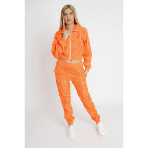 Ensemble de survêtement 2 pièces pour femme, avec logo personnalisé, haut court uni, en molleton de coton écologique, vente en gros - Product Image 4