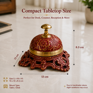 Cloche de service en laiton, cloche de réception décorative avec motif floral en émail rouge, cloche de table de style antique pour hôtel, bureau - Product Image 3