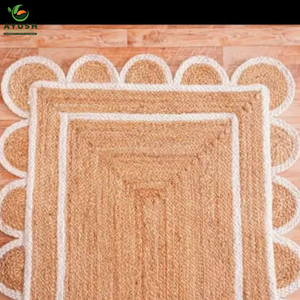 Alfombra minimalista con diseño festoneado para meditación, hecha de fibras 100% naturales de yute. Alfombras personalizadas de la India. - Product Image 5