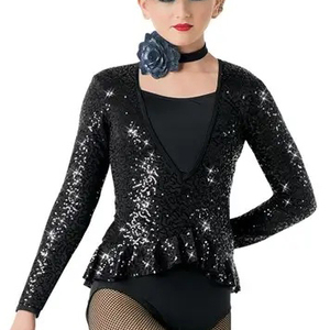 Traje de Danza de Cabaret, Vestido de Showgirl con Lentejuelas, Atuendo de Cabaret para Actuación en Escenario, Conjunto de Prendas de Manga Larga y Leggings de Malla - Product Image 1