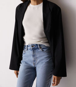 Jean déchiré taille haute coupe droite pour femme grande taille, longueur cheville, style décontracté, 100 % coton, denim vieilli - Product Image 3