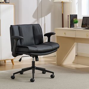 Chaise de bureau en cuir à position jambes croisées avec accoudoirs rabattables et roulettes pivotantes, design confortable avec assise large - Product Image 3