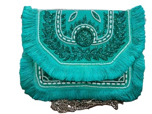 Sac à main de style bohème léger, doublure en jute et coton, chaînes de broderie, diamants, décoration, fermeture à glissière en cuir. - Product Image 6