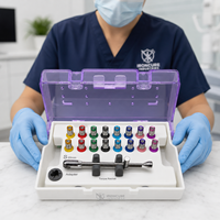 Kit de tournevis prothétiques pour implants dentaires, 16 tournevis codés par couleur avec adaptateur à cliquet et étui de rangement