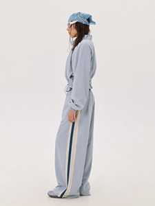 Conjunto Deportivo de 2 Piezas para Mujer, Color Azul Claro, 100% Algodón, Manga Larga, con Cremallera, Capucha, Corte Holgado, Transpirable, con Bloques de Color - Product Image 3