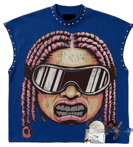 Pink Sleeveless Tank <b>Top</b> <b>Women</b> Hip Hop Graphic Print Crew Neck Decor Cotton Knitted Streetwear Style - Product Image 2