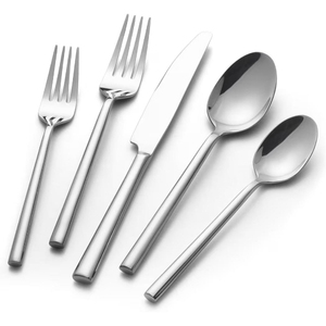 Ensemble de couverts en acier inoxydable dernier cri avec finition miroir, compatible lave-vaisselle, design minimaliste pour mariage et usage domestique - Product Image 1