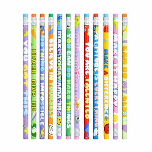 Set de Papelería con 12 Lápices de Madera HB con Borrador y Mensajes Positivos Variados, Frases Motivacionales, Material Escolar y de Oficina, OEM - Product Image 1