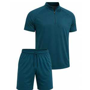 Grace Collection Men's Streetwear Hooded Quarter-Zip Short-Sleeve Top Shorts <b>Set</b> Quick Dry Fleece 100% Polyester Winter Solid - Product Image 6