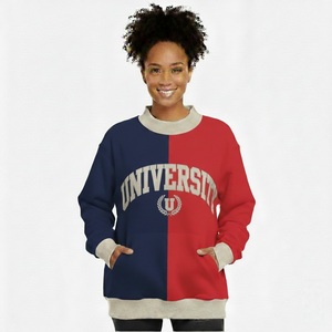 Sweat-shirt oversize bicolore à col montant pour femme, en molleton de coton doux, confortable, pour l'hiver, décontracté, streetwear, écologique, vente en gros - Product Image 1
