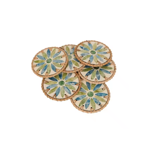 Posavasos Moderno Boho de Concha y Ratán - Incrustaciones de Nácar de Alto Brillo - Adorno Artístico para Mesa con Protección Térmica - Product Image 2