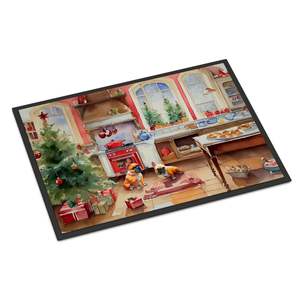 Bouledogue français biscuits de Noël paillasson antidérapant 24H X 36W intérieur extérieur tapis à poils bas lavable porte d'entrée tapis - Product Image 1