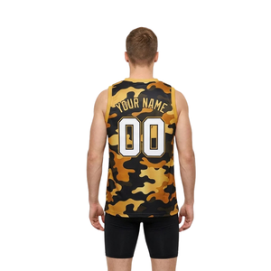 Ensemble de basket-ball imprimé pour hommes, maillot sans manches à col en V camouflage avec short uni ajusté, détails des noms et numéros des joueurs - Product Image 2