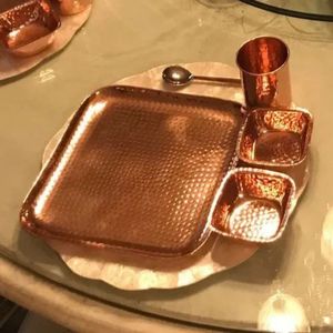 Hammered Brass Food Serving Tray <b>Square</b> Copper Plated Tray <b>Set</b> Polished Decorative Platter for Restaurant Catering - I H C - Product Image 4