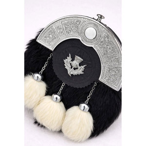 Sporran écossais fait main en cuir véritable et fourrure de renard noir et blanc avec finition émeri antique - Product Image 3