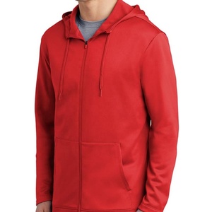 Sudadera con capucha y cremallera unisex roja personalizada al por mayor con cremallera de gran tamaño y estampado abullonado Sudadera con capucha y logotipo para hombre - Product Image 1