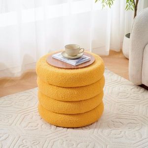 Modern Round Sherpa Footstool Teddy Vanity Stool with Flip Top Tray Upholstered Makeup Chair for Home Decor Storage Ottoman - Product Image 2