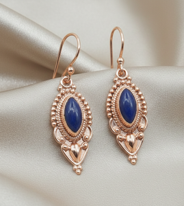 Boucles d'oreilles en lapis-lazuli de qualité supérieure, argent 925 plaqué or rose et or jaune, faites à la main, style bohème, bijoux statement, cadeau pour femme - Product Image 3