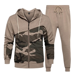 ผู้ชาย camo ธงวอร์มแขนยาวกราฟิกขนแกะยืมชุดเหงื่อชุดซิปเต็มกองทัพ-วิ่งเสื้อแจ็คเก็ตและกางเกงชุด 2 ชิ้น - Product Image 1