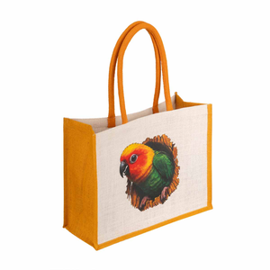 Jute Geometric Pattern <b>Medium</b> <b>Size</b> Fashion Shopping <b>Bag</b> with Top Handle Reusable Tote for Beach Use - Product Image 1