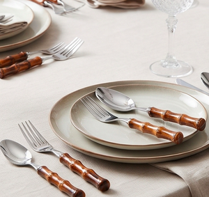Juego de cubiertos de acero inoxidable con mango de resina de bambú Tera Bamboo Resin para cenas, banquetes, catering, restaurantes y bodas. - Product Image 6